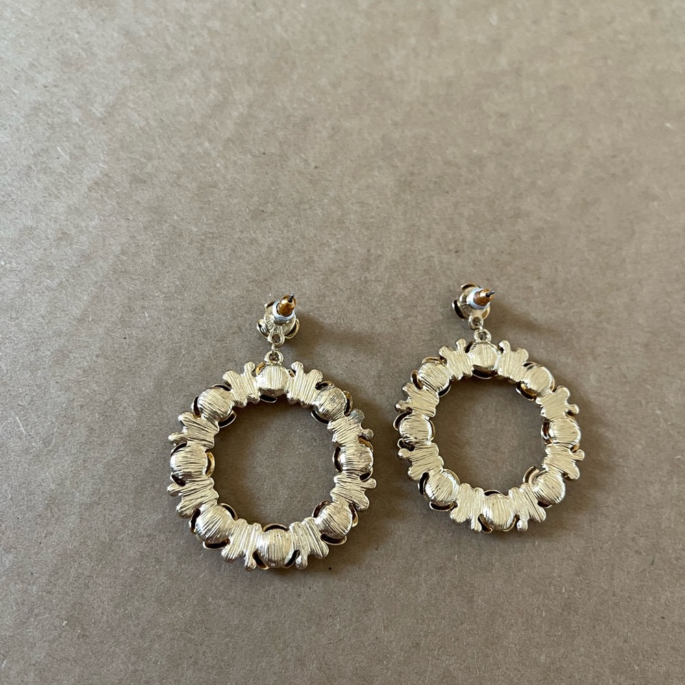 Gold Rose Rhinestone Hoops - Picture 3 of 6